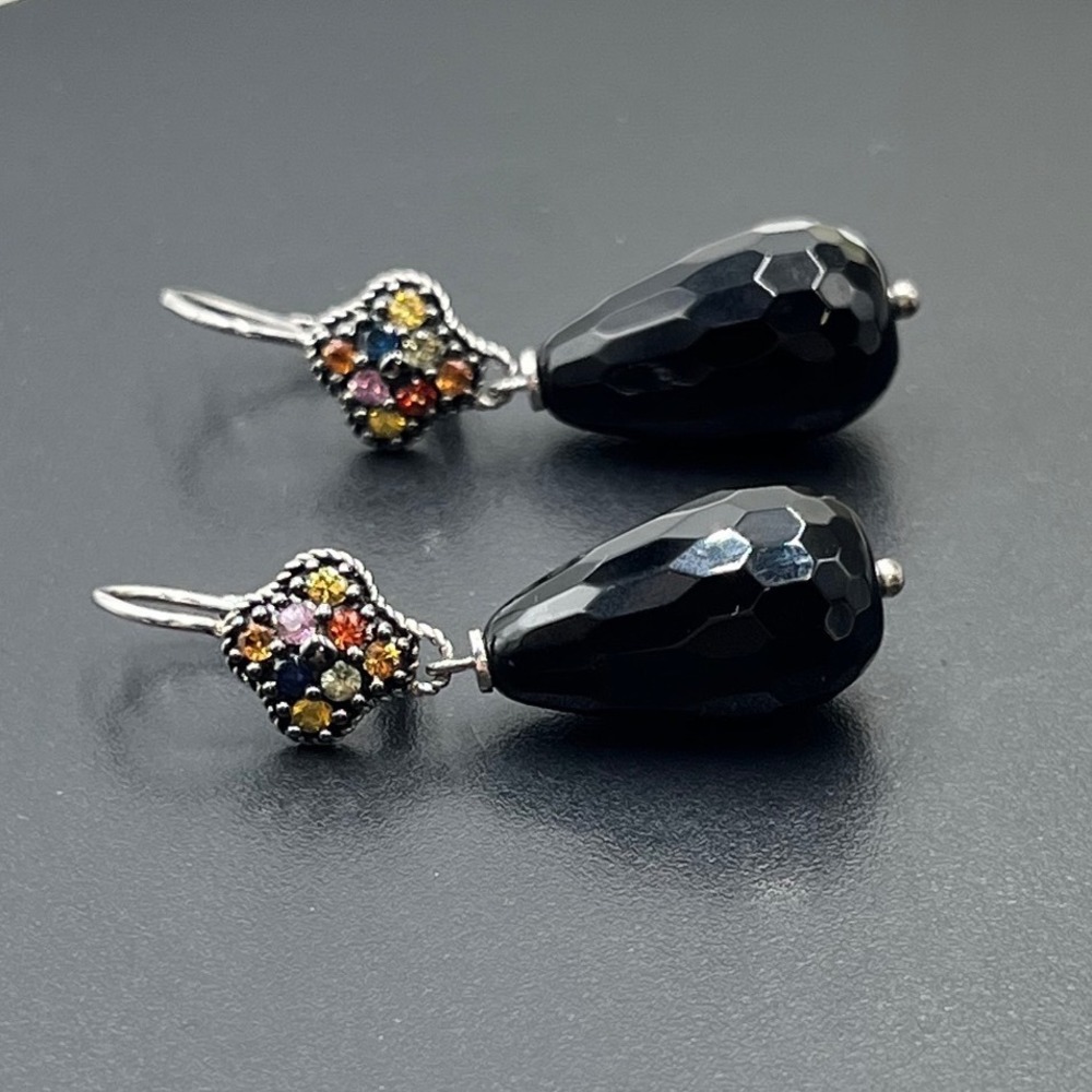 GEM THAILAND 925 Sterling Silver
Onyx Multi Color Stone
Dangle‎ Earrings Quartz